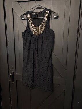 Angie Black Mini Dress with Gold Beaded Scoop